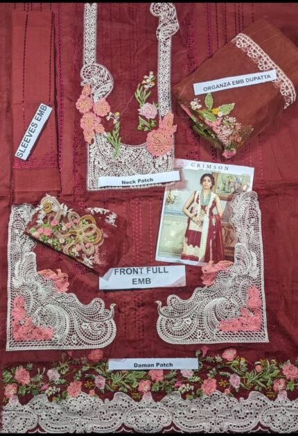 Crimson Embroided Lawn 3PCs